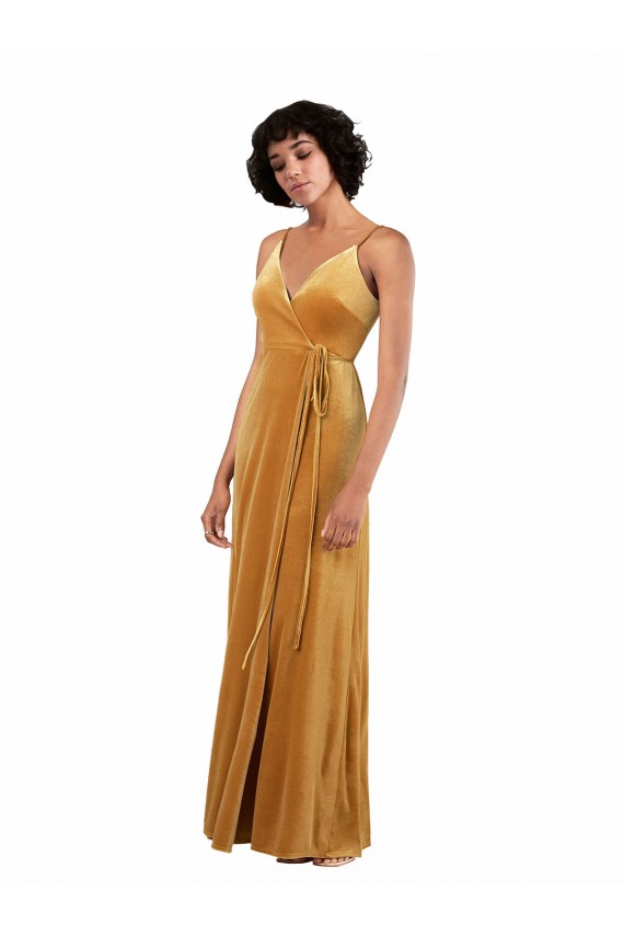 V-Back Gold Column V-Neck Long Black Tie Formal Dress