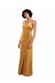 V-Back Gold Column V-Neck Long Black Tie Formal Dress