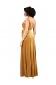 V-Back Gold Column V-Neck Long Black Tie Formal Dress