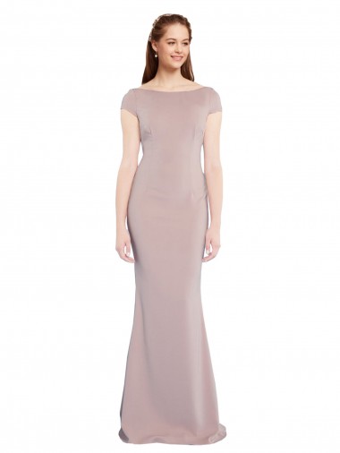 Cheap Tie Back Dusty Pink Mermaid Boat Neck Long Formal Dress UK