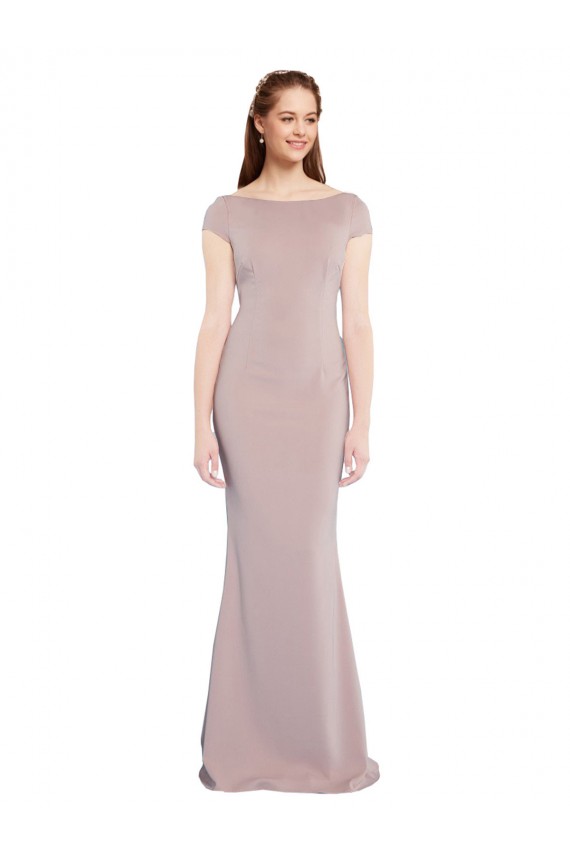 Tie Back Dusty Pink Mermaid Boat Neck Long Formal Dress