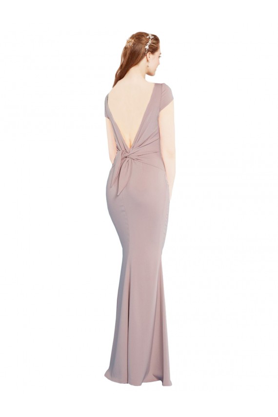 Tie Back Dusty Pink Mermaid Boat Neck Long Formal Dress