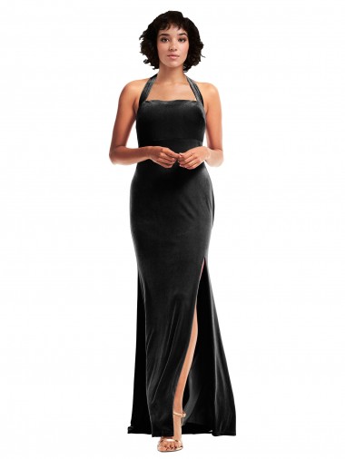Cheap Low Back Black Mermaid Halter Neck Long Formal Dress UK