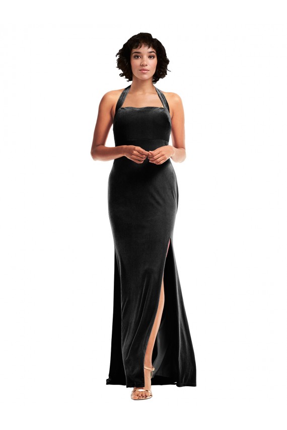 Low Back Black Mermaid Halter Neck Long Formal Dress