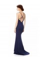 Open Back Navy Blue Mermaid High Neck Long Formal Dress