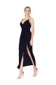 V-Back Dark Navy Mermaid High Neck Knee Length Formal Dresses