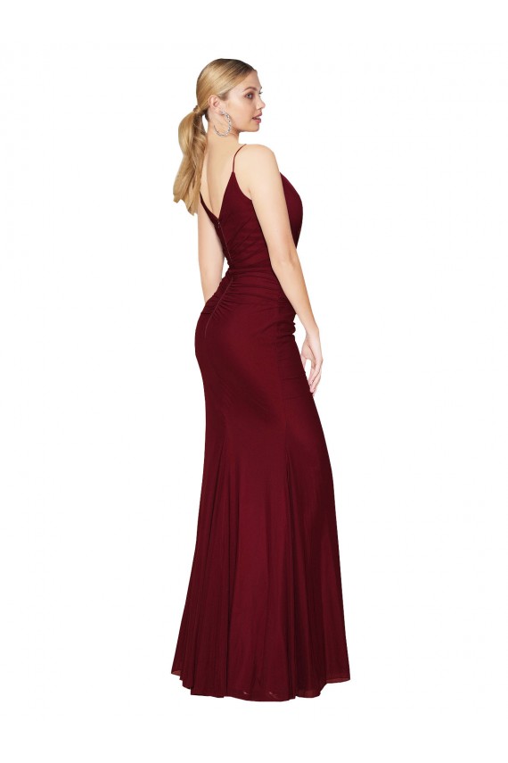 V-Back Burgundy Mermaid High Neck Long Formal Dress