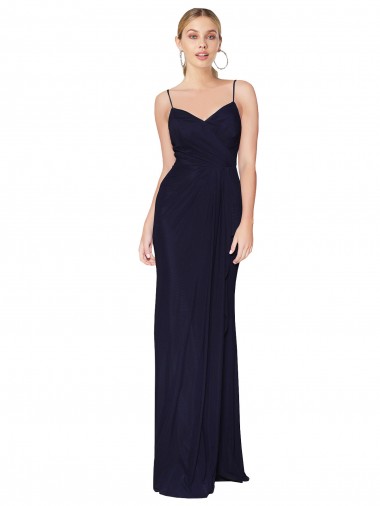 Cheap V-Back Dark Navy Mermaid High Neck Long Formal Dresses UK