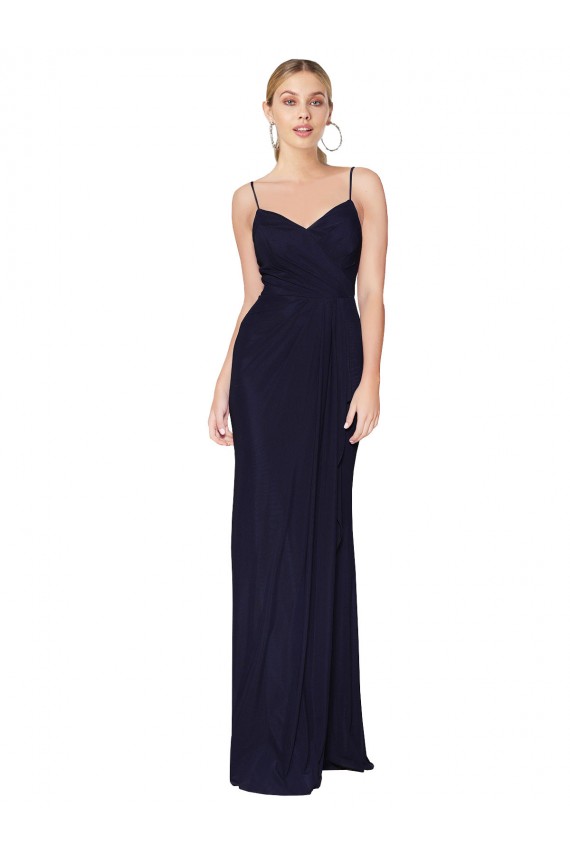 V-Back Dark Navy Mermaid High Neck Long Formal Dresses
