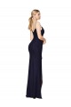 V-Back Dark Navy Mermaid High Neck Long Formal Dresses