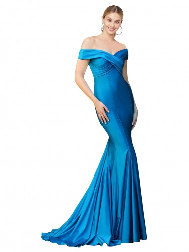 Cheap Peacock Blue Mermaid High Neck Long Formal Dress UK