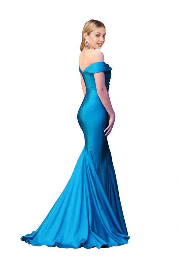 Peacock Blue Mermaid High Neck Long Formal Dress