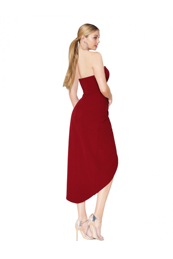 Burgundy Mermaid High Neck Knee Length High Low Formal Dress