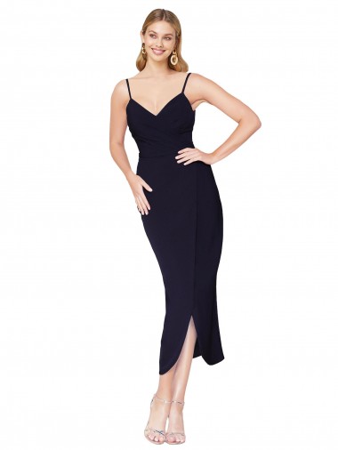 Cheap V-Back Dark Navy Mermaid High Neck Knee Length Formal Dress UK