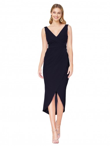 Cheap Dark Navy Mermaid High Neck Knee Length High Low Formal Dress UK