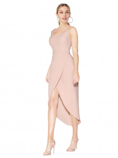 Cheap V-Back Mauve Mermaid High Neck Knee Length High Low Formal Dress UK