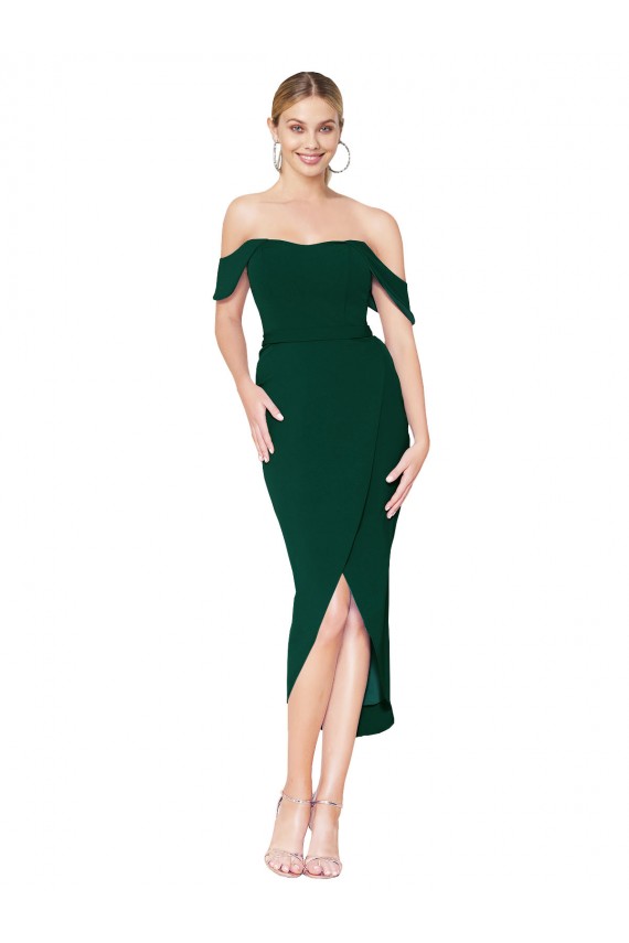 Midnight Green Mermaid High Neck Knee Length High Low Formal Dress
