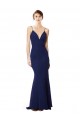 Open Back Navy Blue Mermaid High Neck Long Formal Dresses