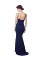 Open Back Navy Blue Mermaid High Neck Long Formal Dresses