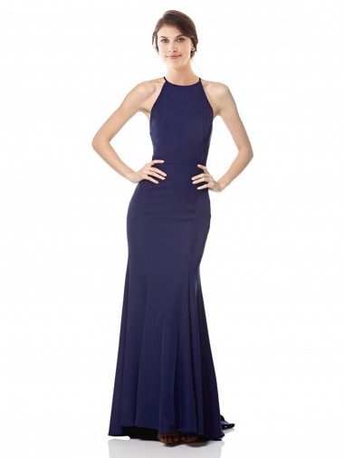 Cheap Navy Blue Mermaid High Neck Long Formal Dress UK