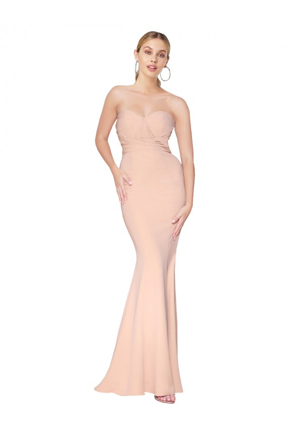 Nude Mermaid High Neck Long Formal Dresses