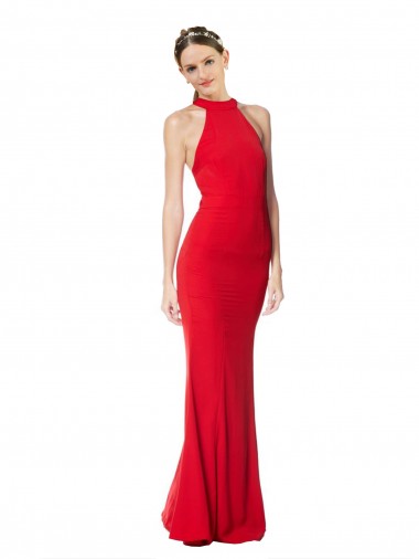 Cheap Red Mermaid High Neck Long Formal Gowns UK