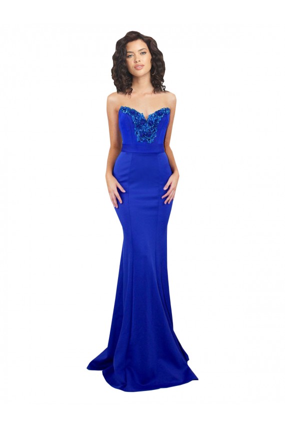 Low Back Royal Blue Mermaid High Neck Long Formal Dress