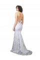 Open Back White Mermaid High Neck Long Formal Dress
