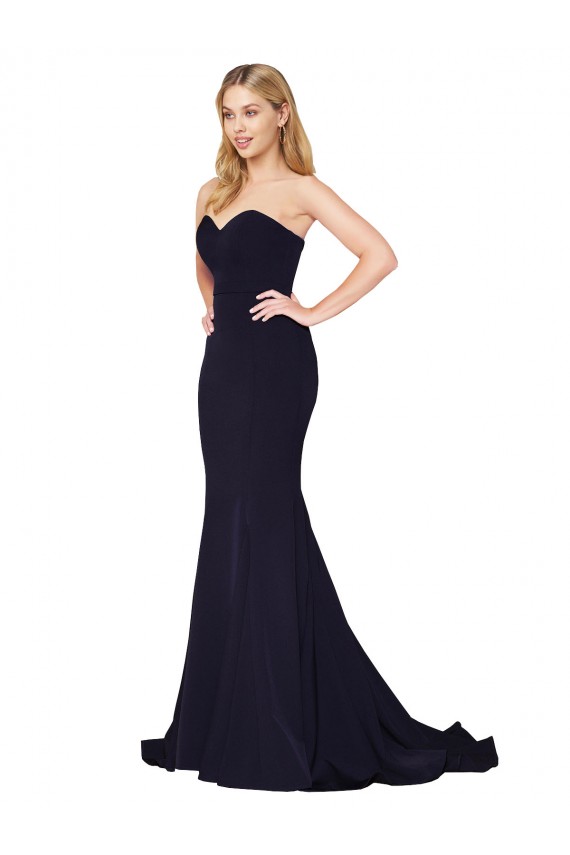 Dark Navy Mermaid High Neck Sweep Train Formal Dress