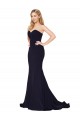 Dark Navy Mermaid High Neck Sweep Train Formal Dress