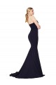 Dark Navy Mermaid High Neck Sweep Train Formal Dress