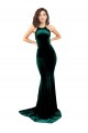 Open Back Dark Green Mermaid High Neck Sweep Train Formal Dress