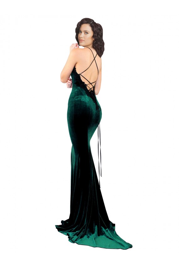 Open Back Dark Green Mermaid High Neck Sweep Train Formal Dress