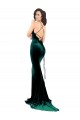 Open Back Dark Green Mermaid High Neck Sweep Train Formal Dress