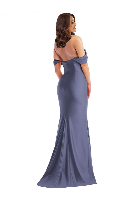 Low Back French Blue Mermaid Off the Shoulder Long Black Tie Plus Size Formal Dress