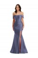 Low Back French Blue Mermaid Off the Shoulder Long Black Tie Plus Size Formal Dress