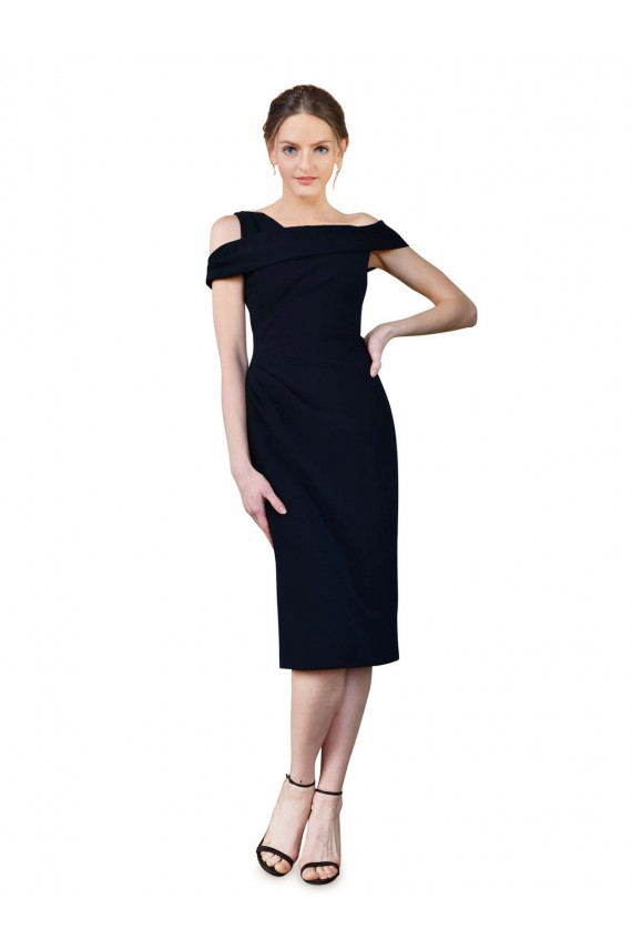 Dark Navy Mermaid Off the Shoulder Cocktail Length Formal Dress