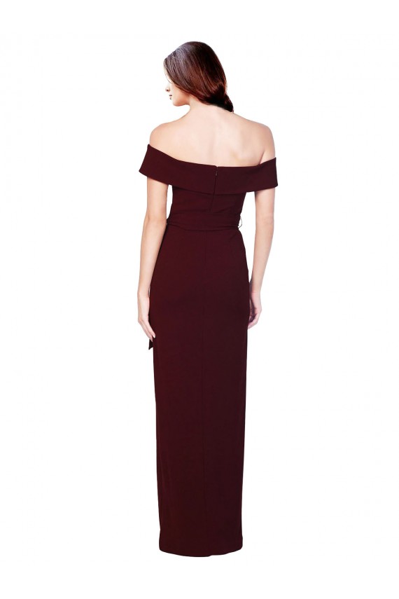 Low Back Burgundy Gold Mermaid Off the Shoulder Long Formal Dress
