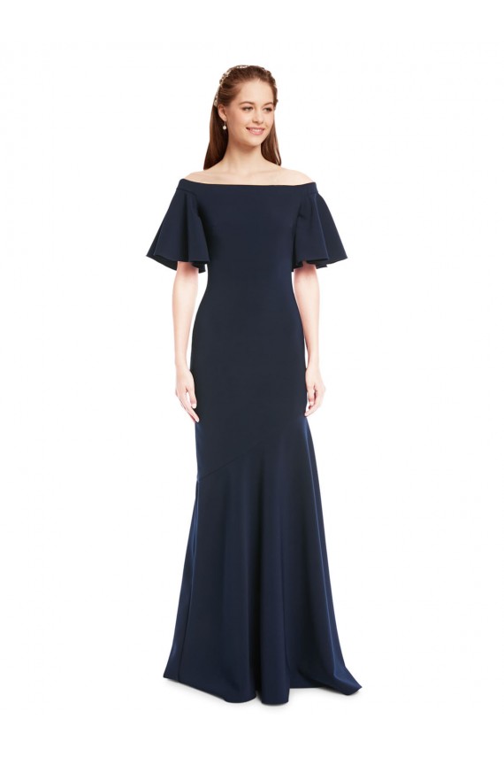 Dark Navy Mermaid Off the Shoulder Long Formal Dresses