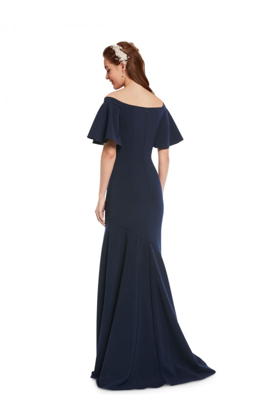 Dark Navy Mermaid Off the Shoulder Long Formal Dresses