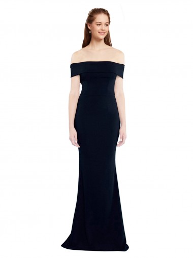 Cheap Keyhole Back Dark Navy Mermaid Off the Shoulder Long Formal Dress UK