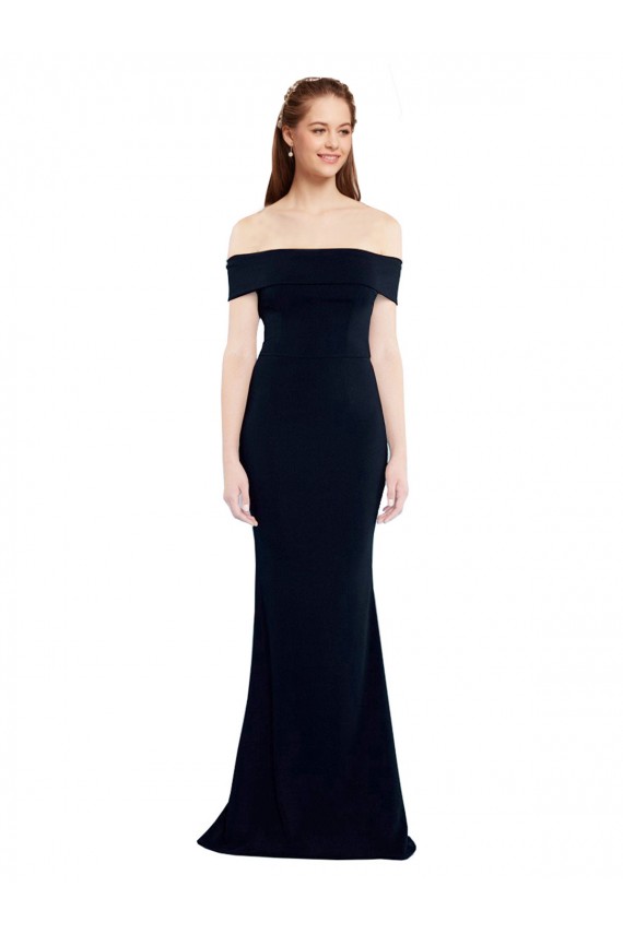 Keyhole Back Dark Navy Mermaid Off the Shoulder Long Formal Dress