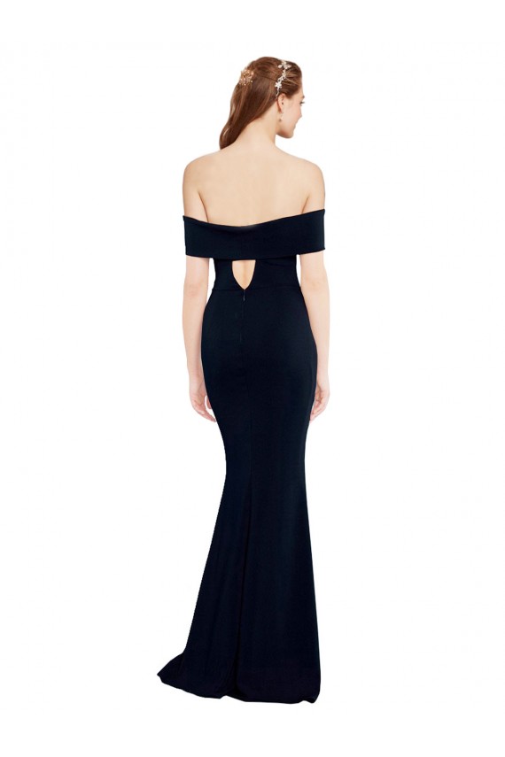 Keyhole Back Dark Navy Mermaid Off the Shoulder Long Formal Dress