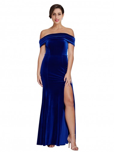 Cheap Royal Blue Mermaid Off the Shoulder Long Formal Dress UK