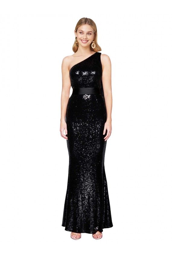 Black Mermaid One Shoulder Long Formal Dress