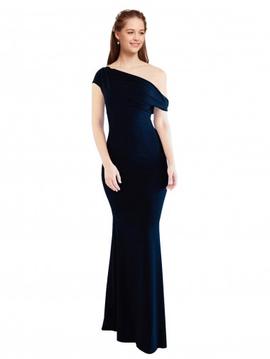 Cheap Dark Navy Mermaid One Shoulder Long Formal Dress UK