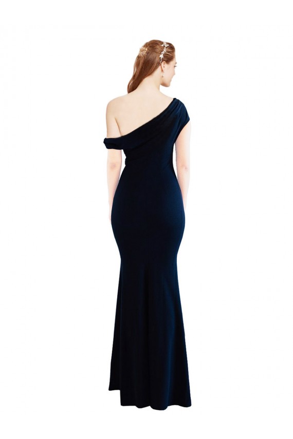 Dark Navy Mermaid One Shoulder Long Formal Dress