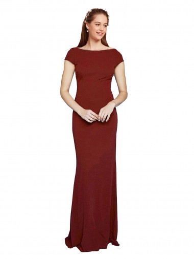 Cheap Keyhole Back Burgundy Mermaid Round Neck Long Formal Dress UK