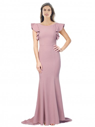 Cheap V-Back Dusty Pink Mermaid Round Neck Sweep Train Formal Dress UK