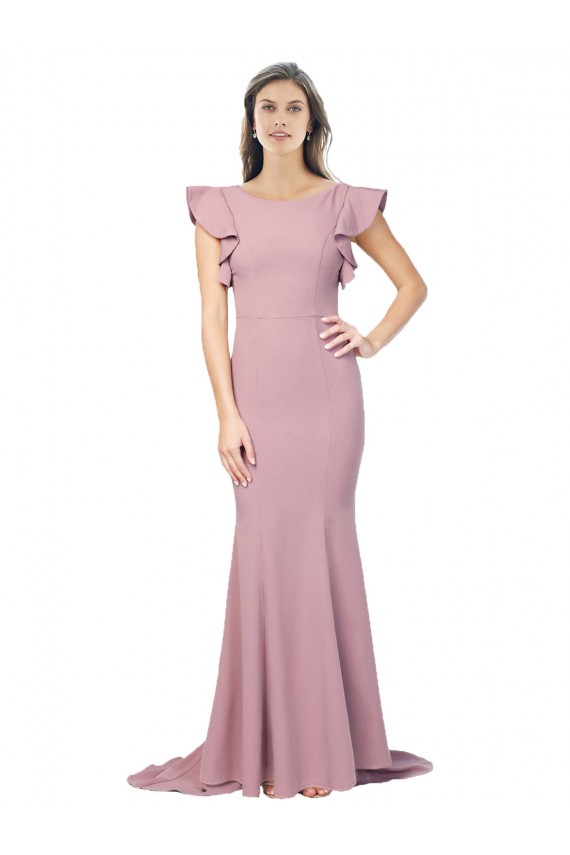 V-Back Dusty Pink Mermaid Round Neck Sweep Train Formal Dress